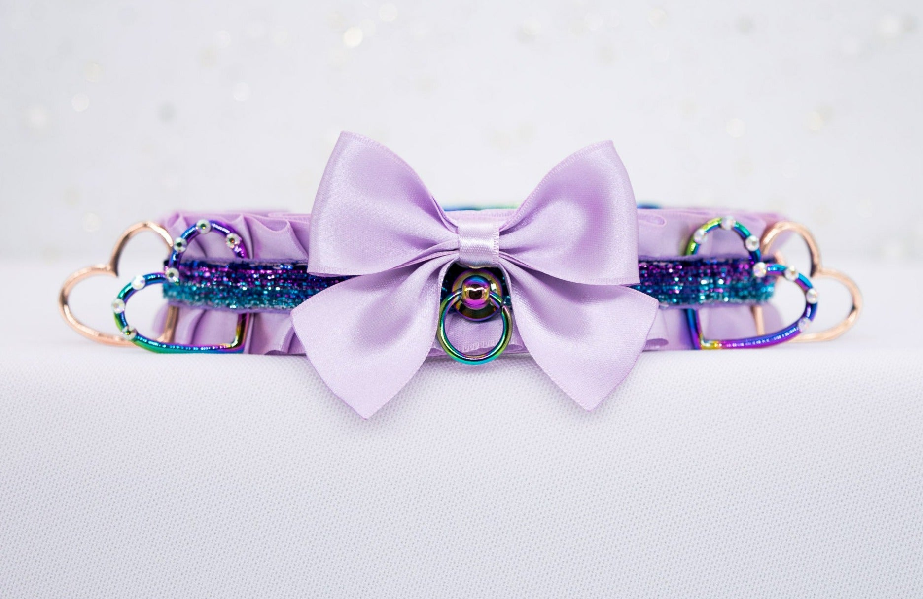 Lilac Heart BDSM Collar in Rose Gold and Rainbow