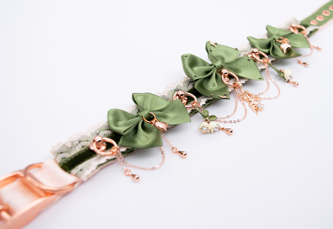 Woodland Fairy Sage Green Velvet and Rose Gold BDSM Collar
