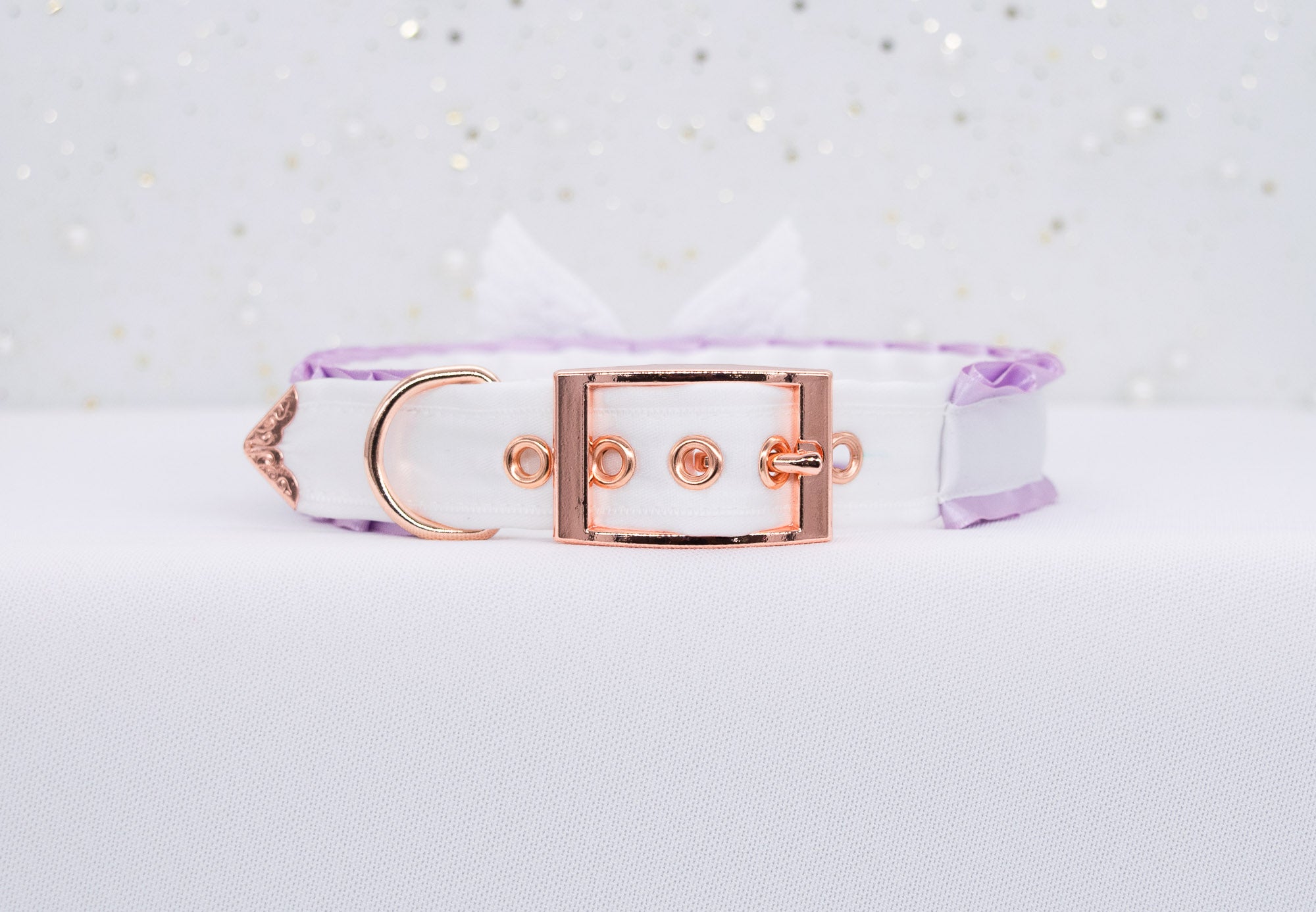 Lilac and White BDSM Collar in Rose Gold