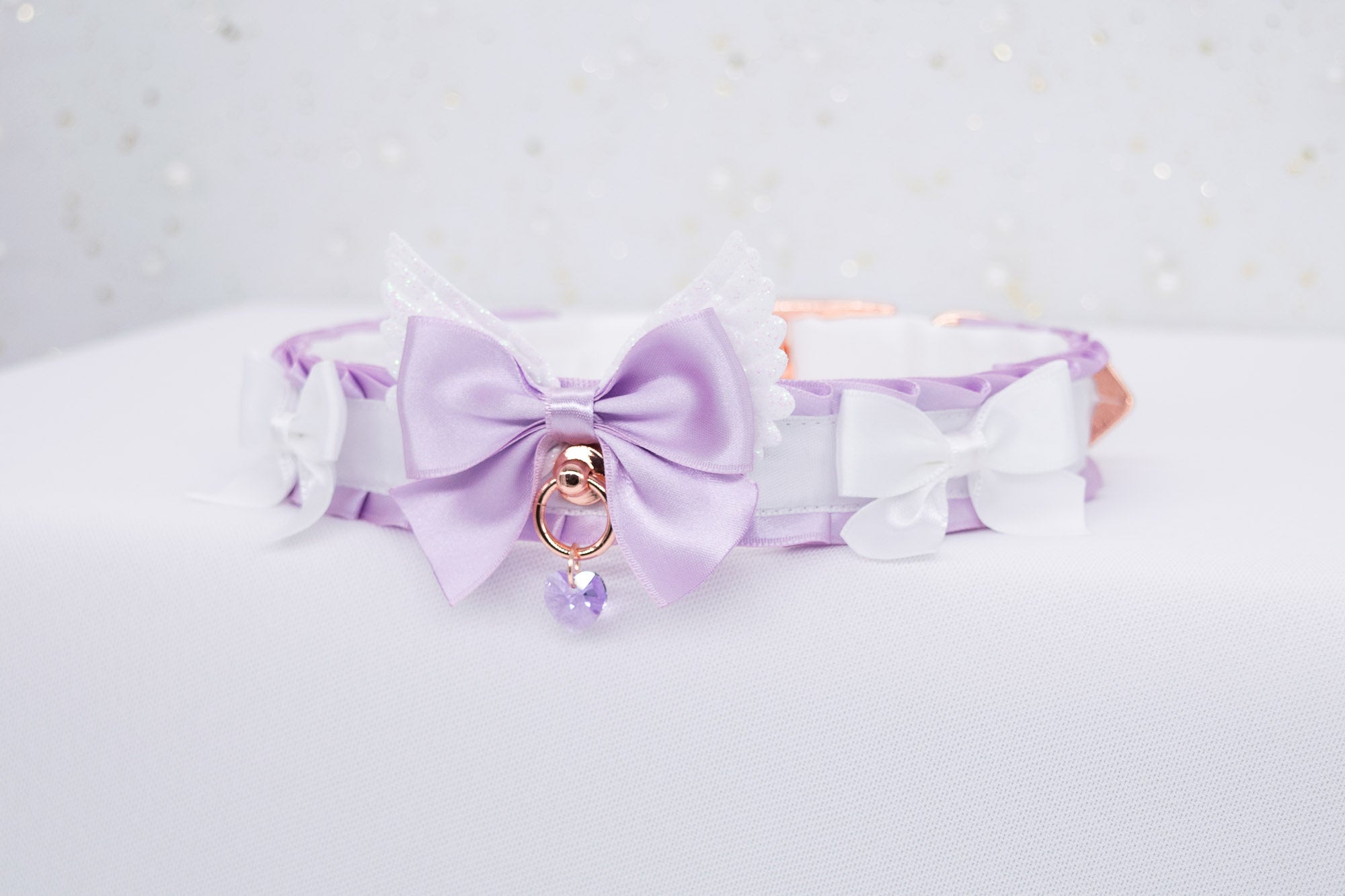 Lilac and White BDSM Collar in Rose Gold