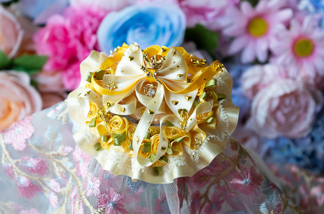 Yellow Satin Frill ~ Rose Garden Bow ~  Luxury Adult Pacifier