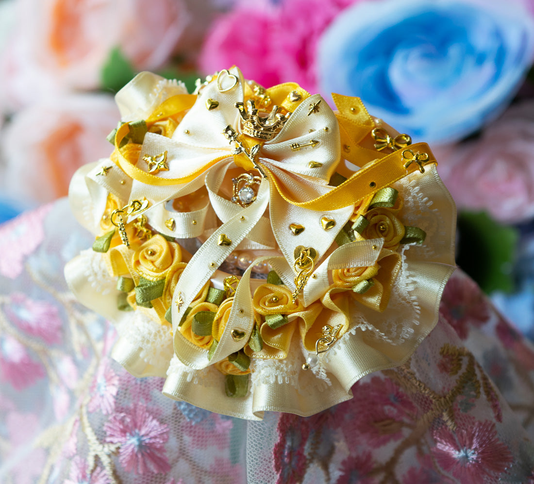Yellow Satin Frill ~ Rose Garden Bow ~  Luxury Adult Pacifier