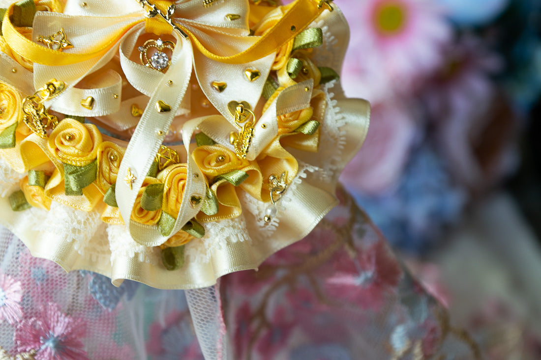 Yellow Satin Frill ~ Rose Garden Bow ~  Luxury Adult Pacifier