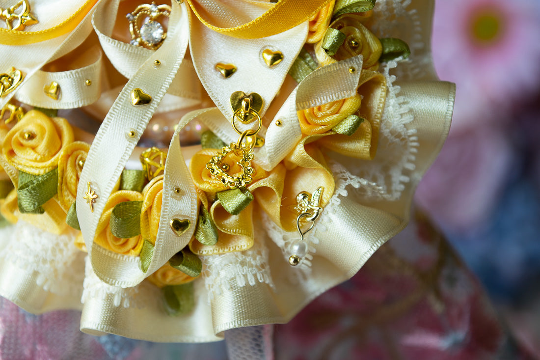 Yellow Satin Frill ~ Rose Garden Bow ~  Luxury Adult Pacifier