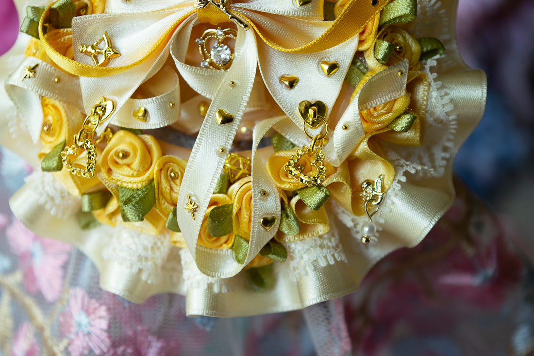Yellow Satin Frill ~ Rose Garden Bow ~  Luxury Adult Pacifier