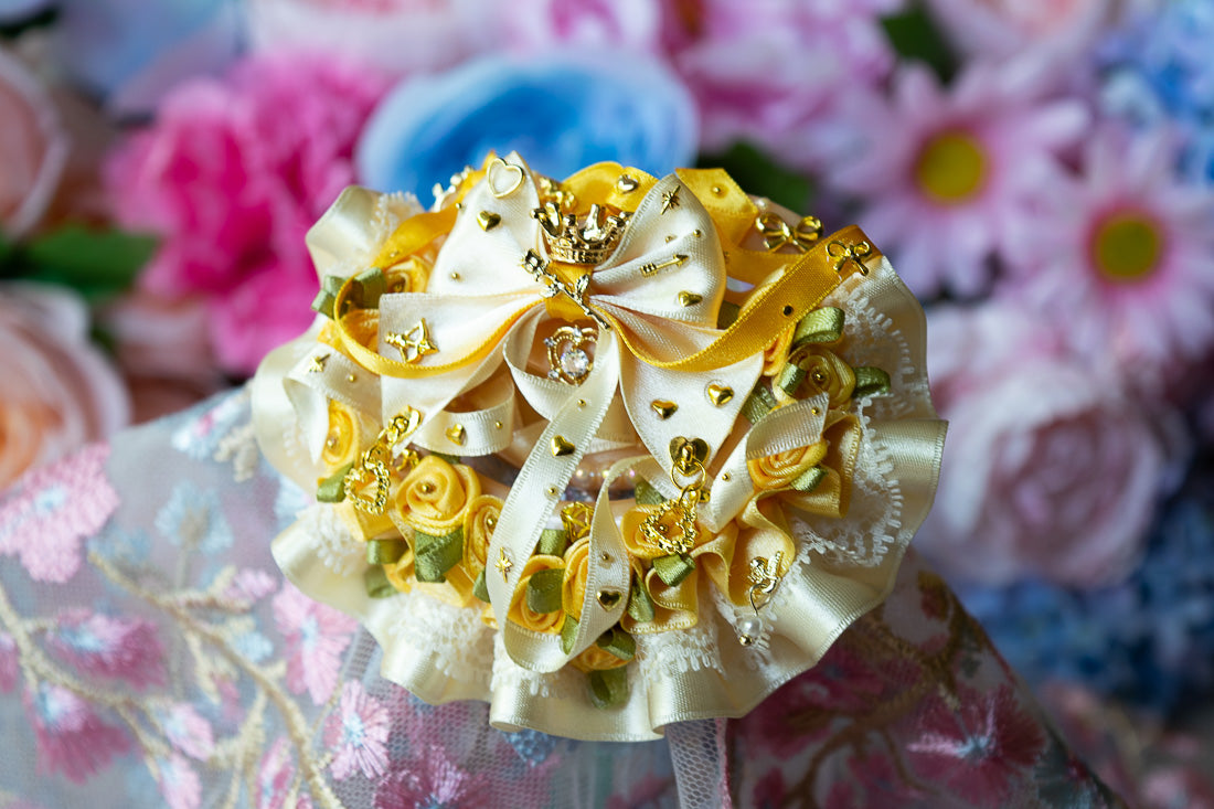 Yellow Satin Frill ~ Rose Garden Bow ~  Luxury Adult Pacifier