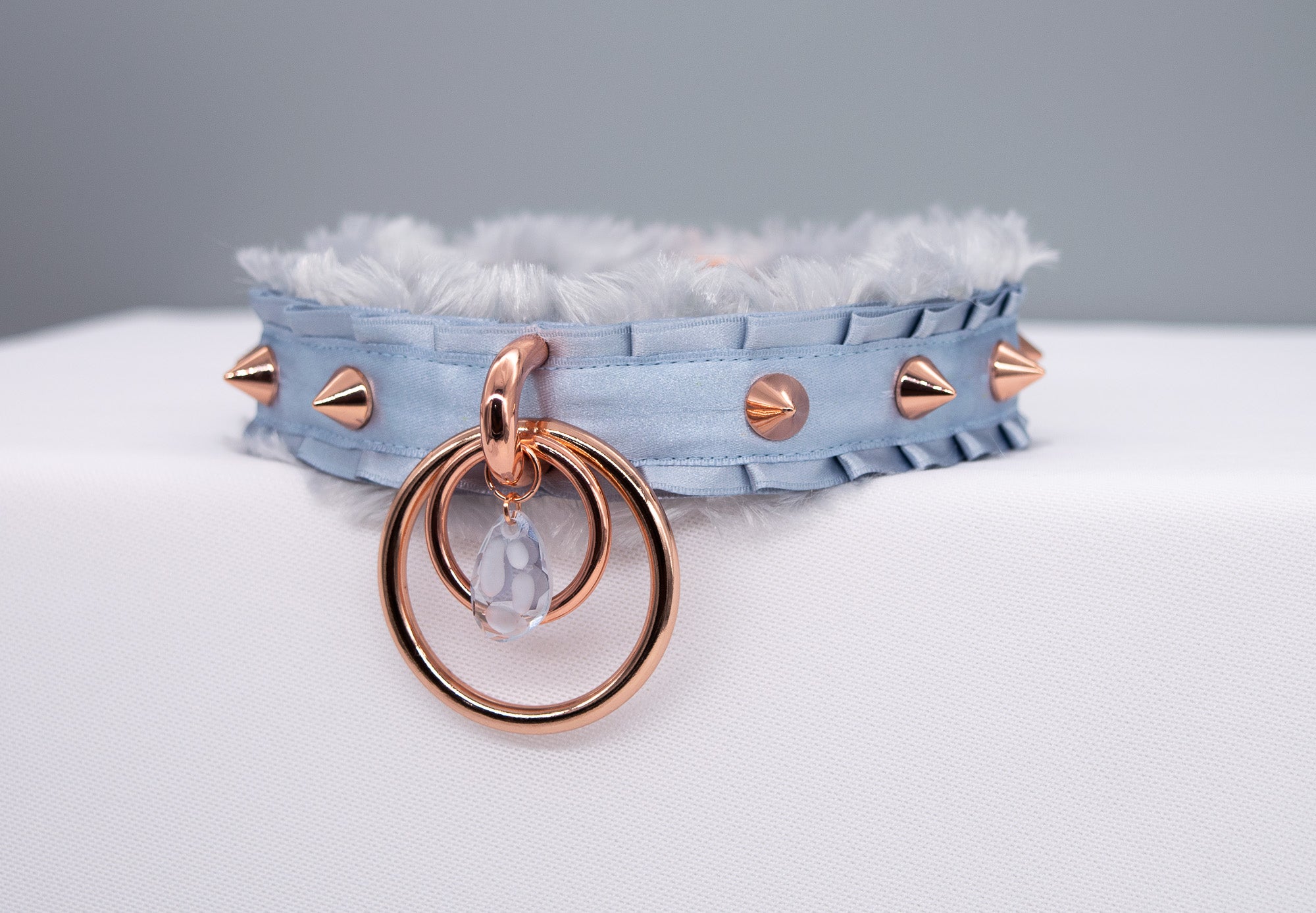 French Blue "Fur" Lined O-ring BDSM Collar _LIMITED_