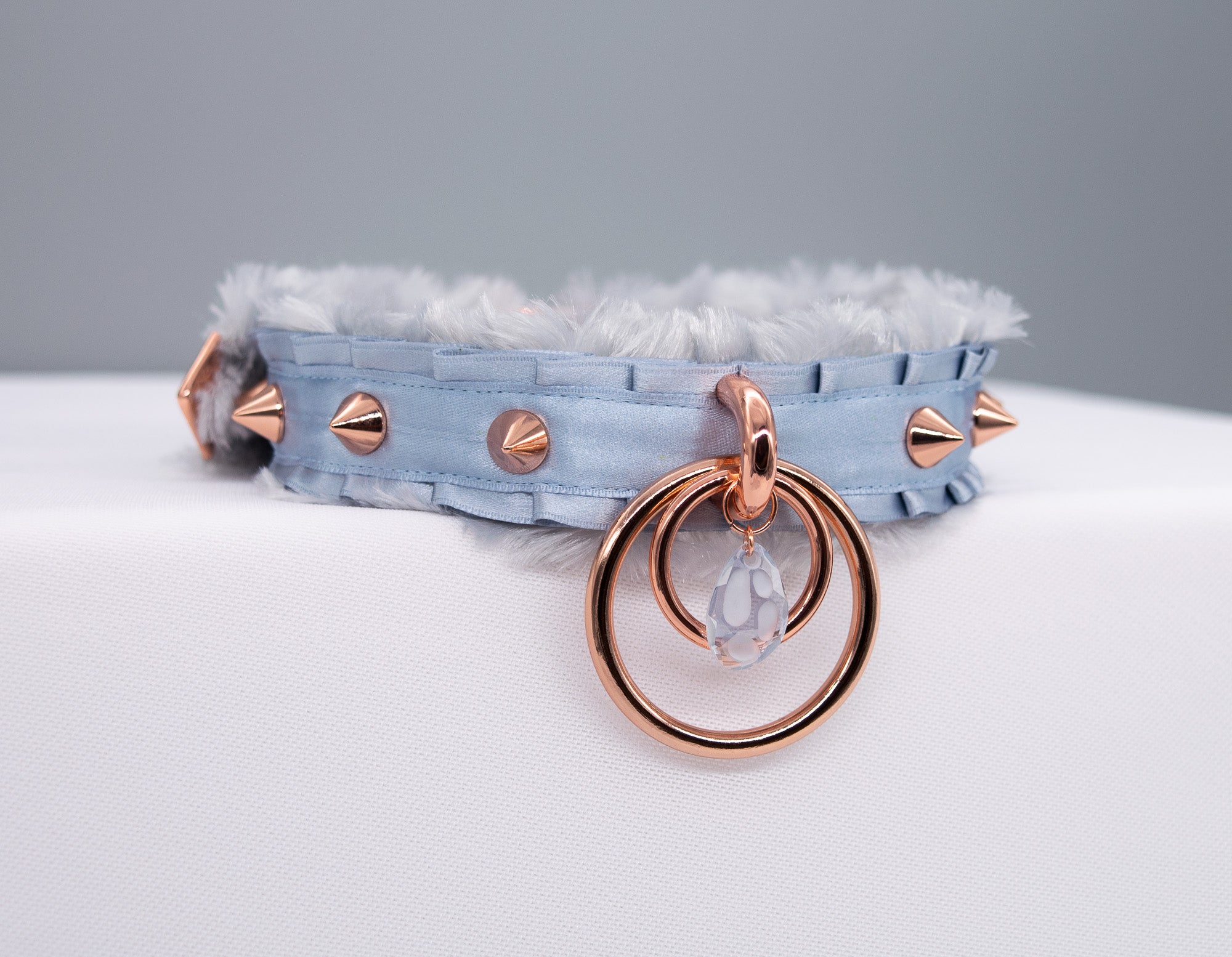 Swarovski French Blue "Fur" Lined O-ring BDSM Collar _LIMITED_