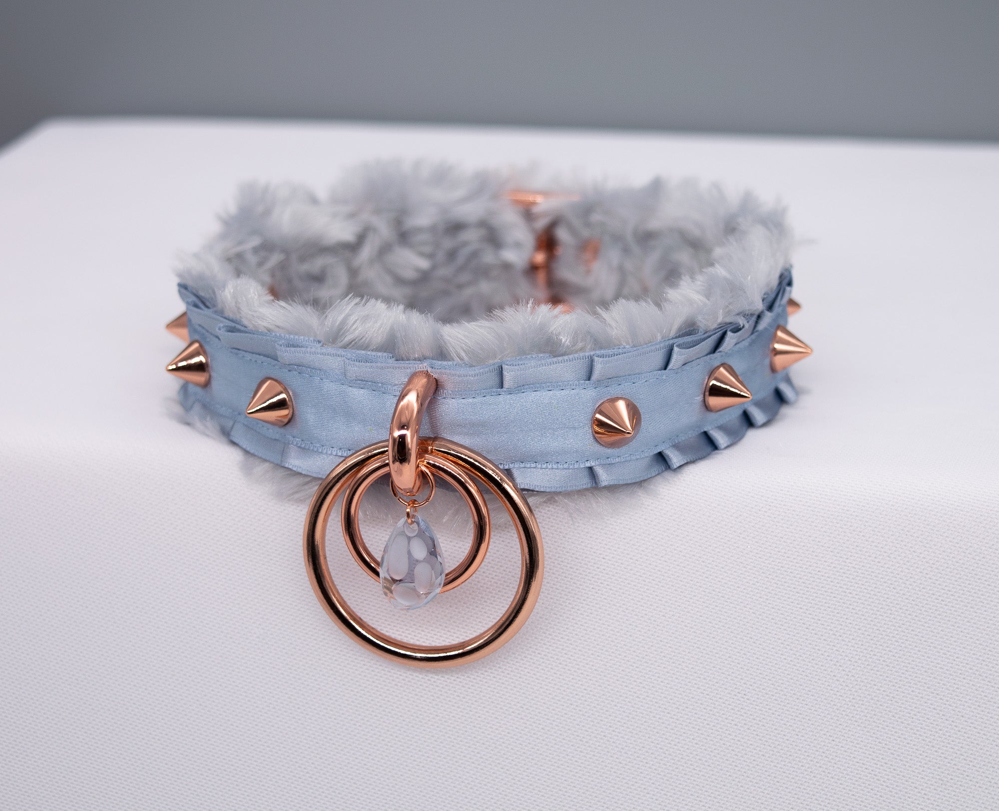 French Blue "Fur" Lined O-ring BDSM Collar _LIMITED_