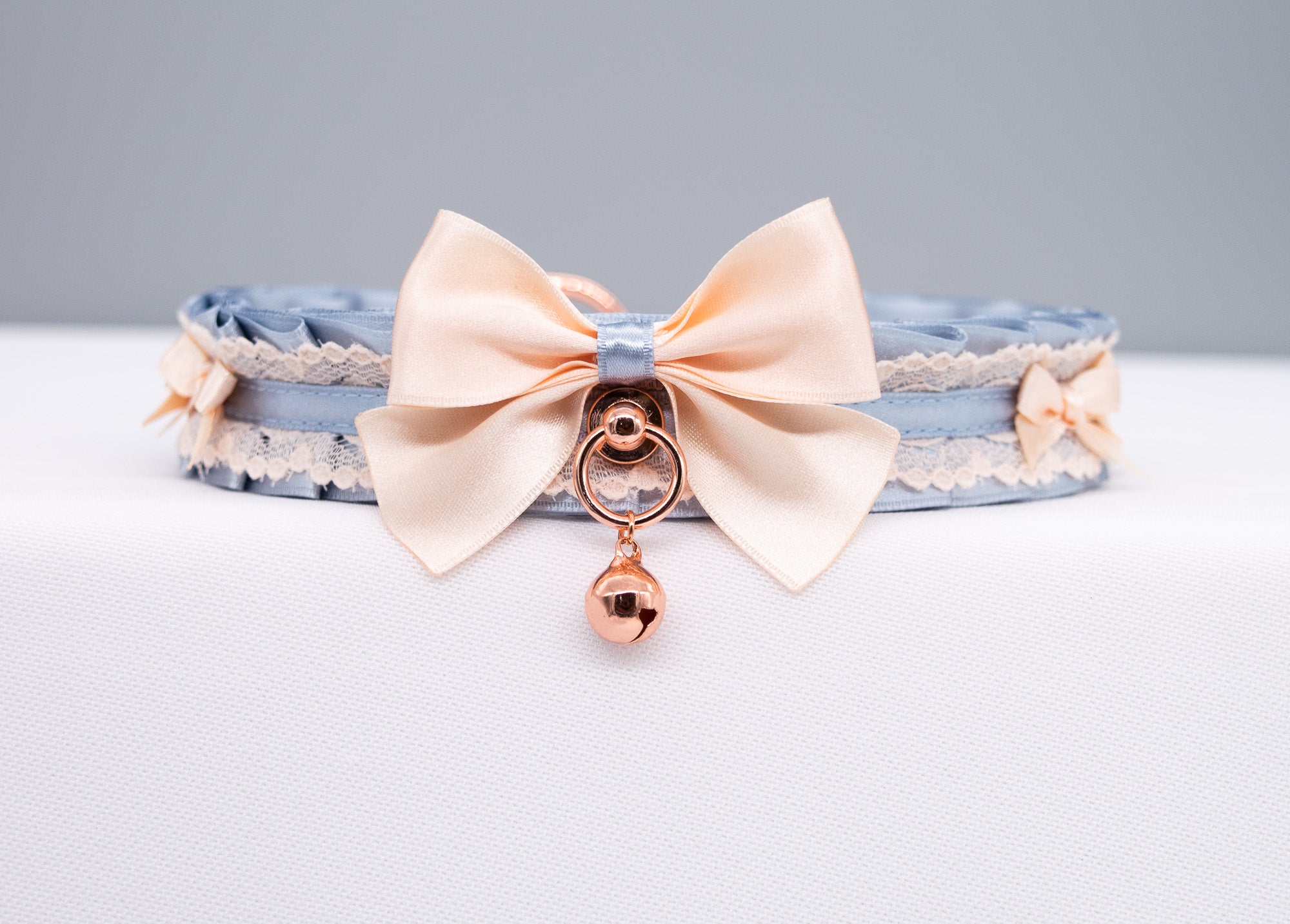 French Blue and Cream Rose Gold Luxury Pet Play Collar