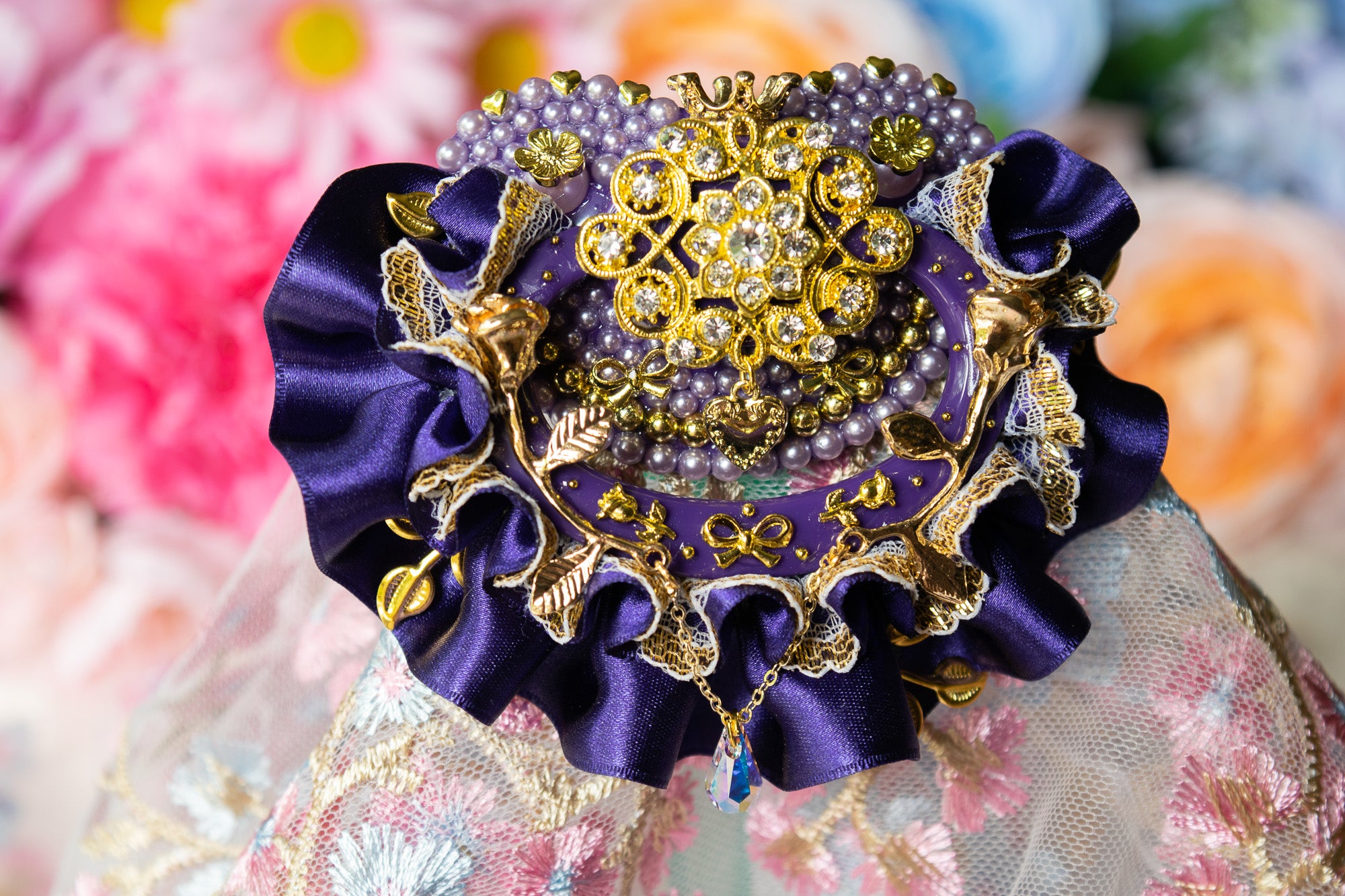 Purple Satin & Gold Lace Frill ~ The Queen's Garden ~ Gold Luxury Adult Pacifier