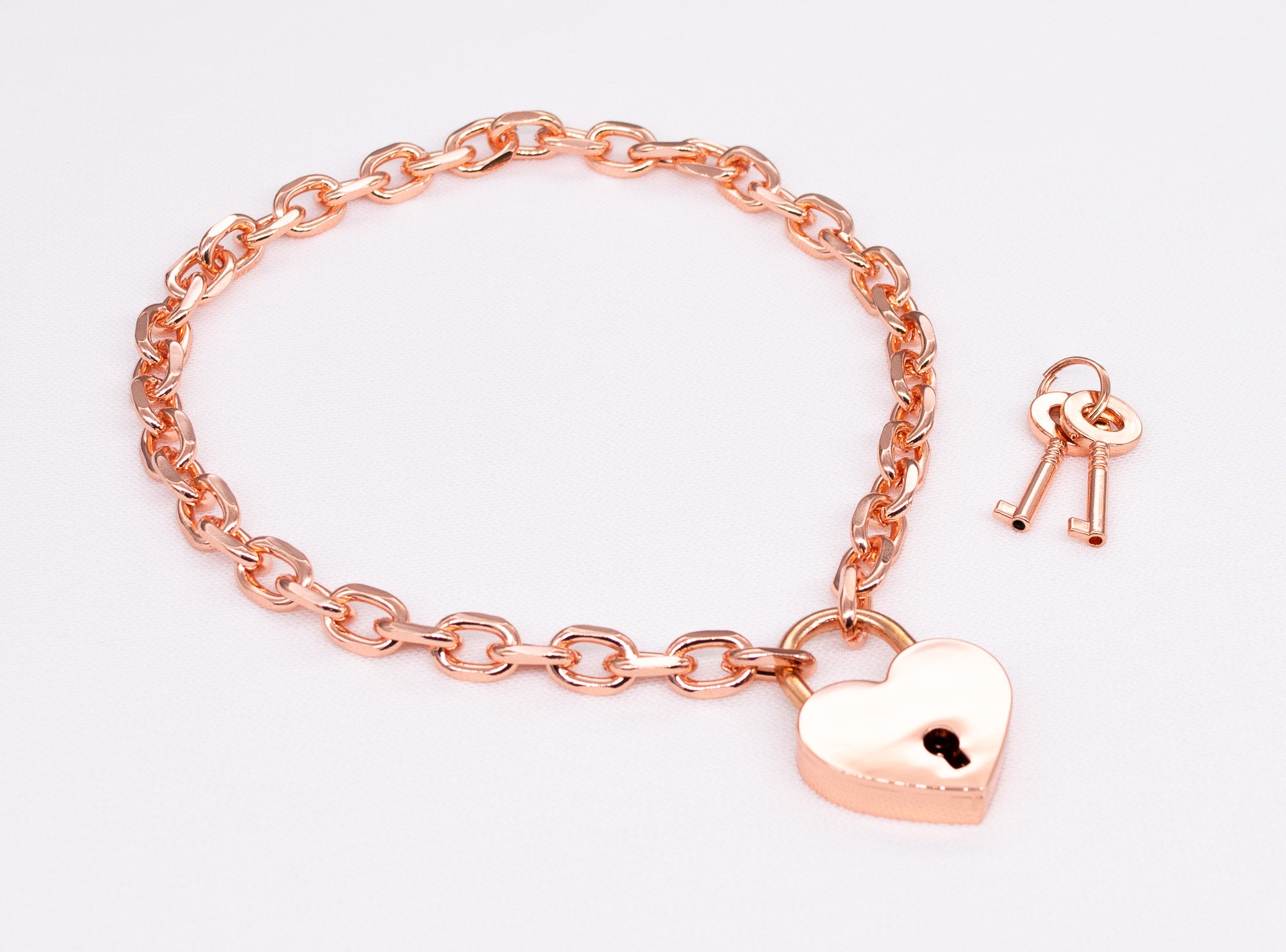 Discreet Day Collar - Rose Gold Heart Locked O-link Chain Choker