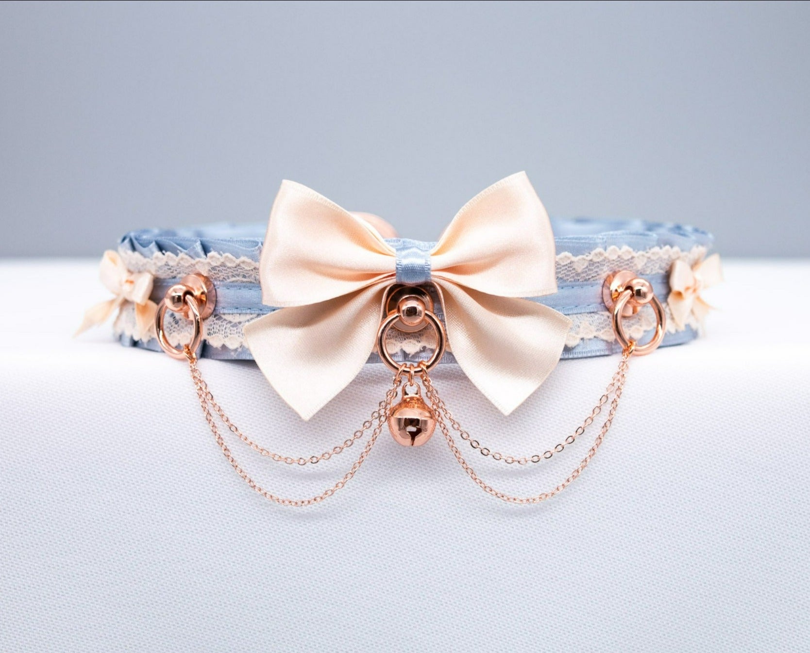 French Blue and Cream Chained Rose Gold Luxury Pet Play Collar