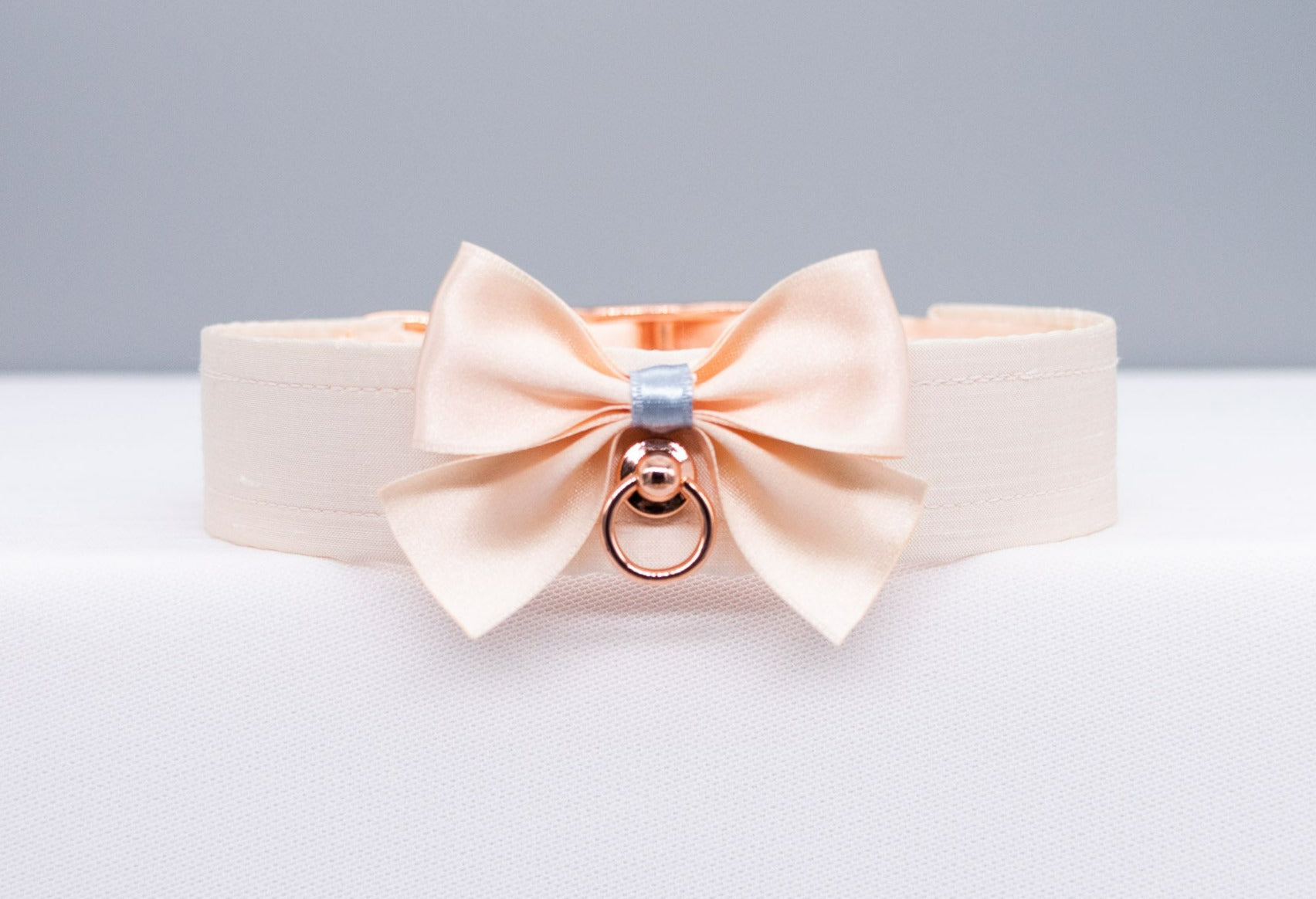 French Raw Silk Bow ~ Rose Gold Luxury Pet Play Collar