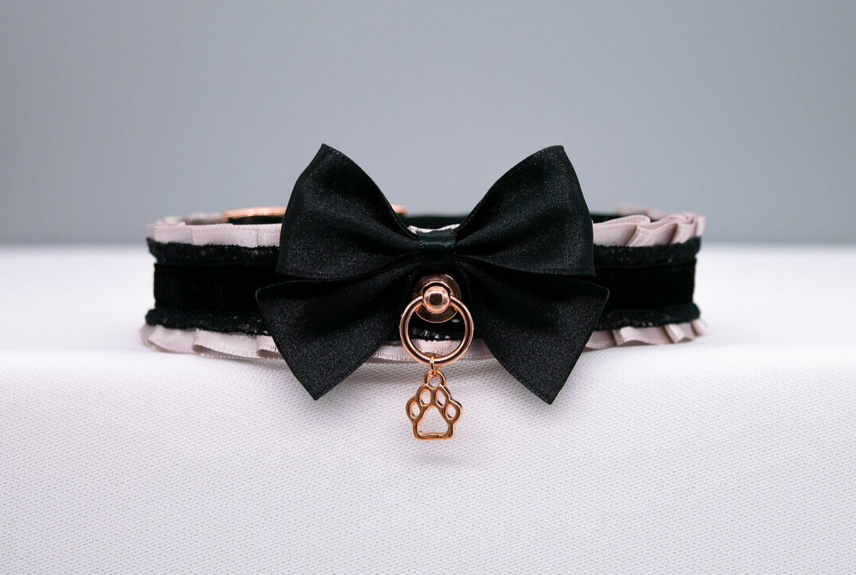 Dusty Lilac and Black Velvet Pet Play Collar - Rose Gold