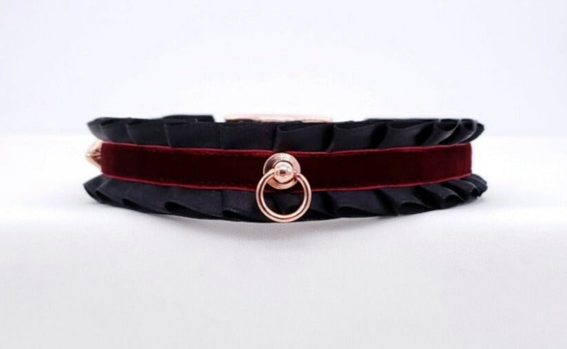 Black & Maroon Velvet Collar