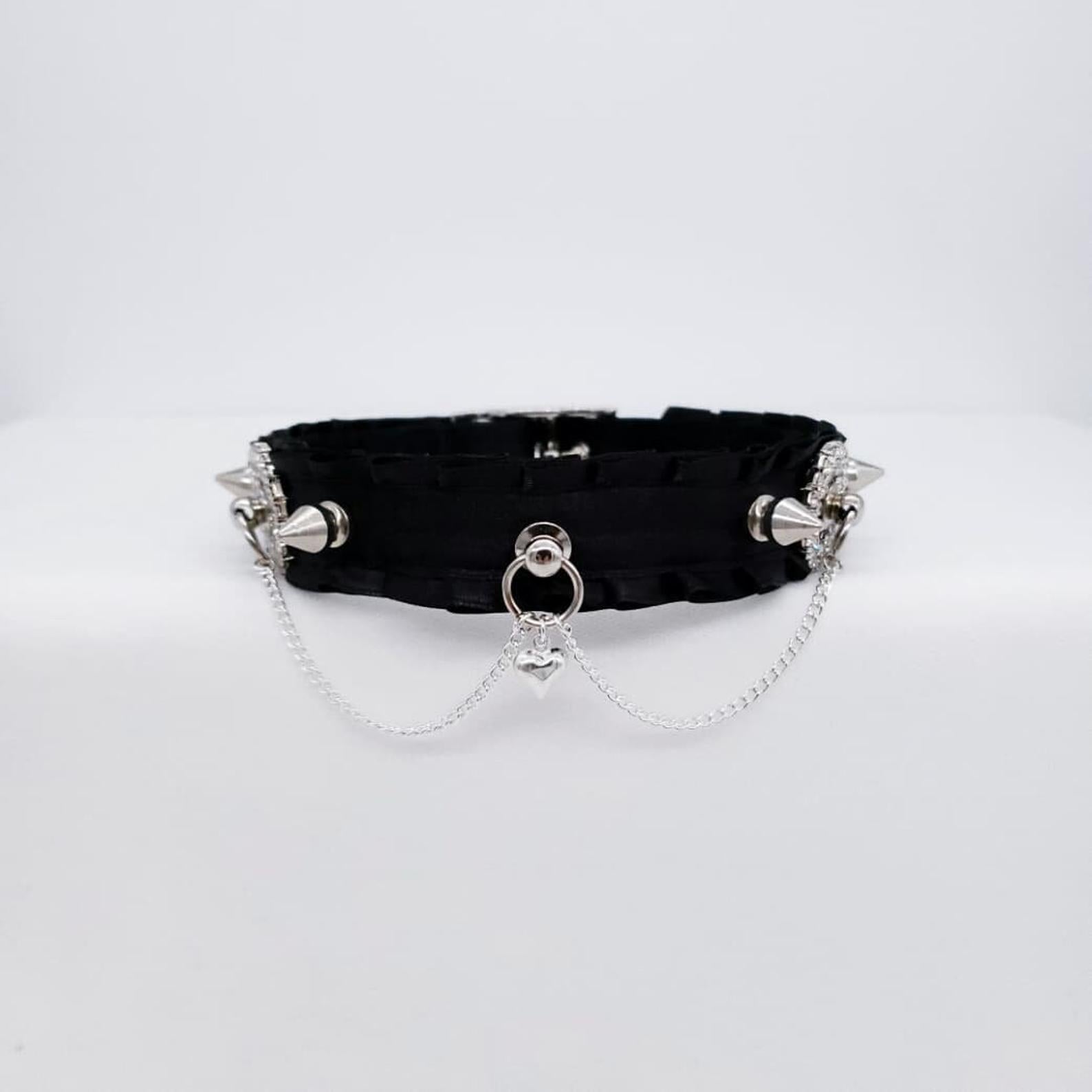 Black and Silver Spiked Sparkling Collar