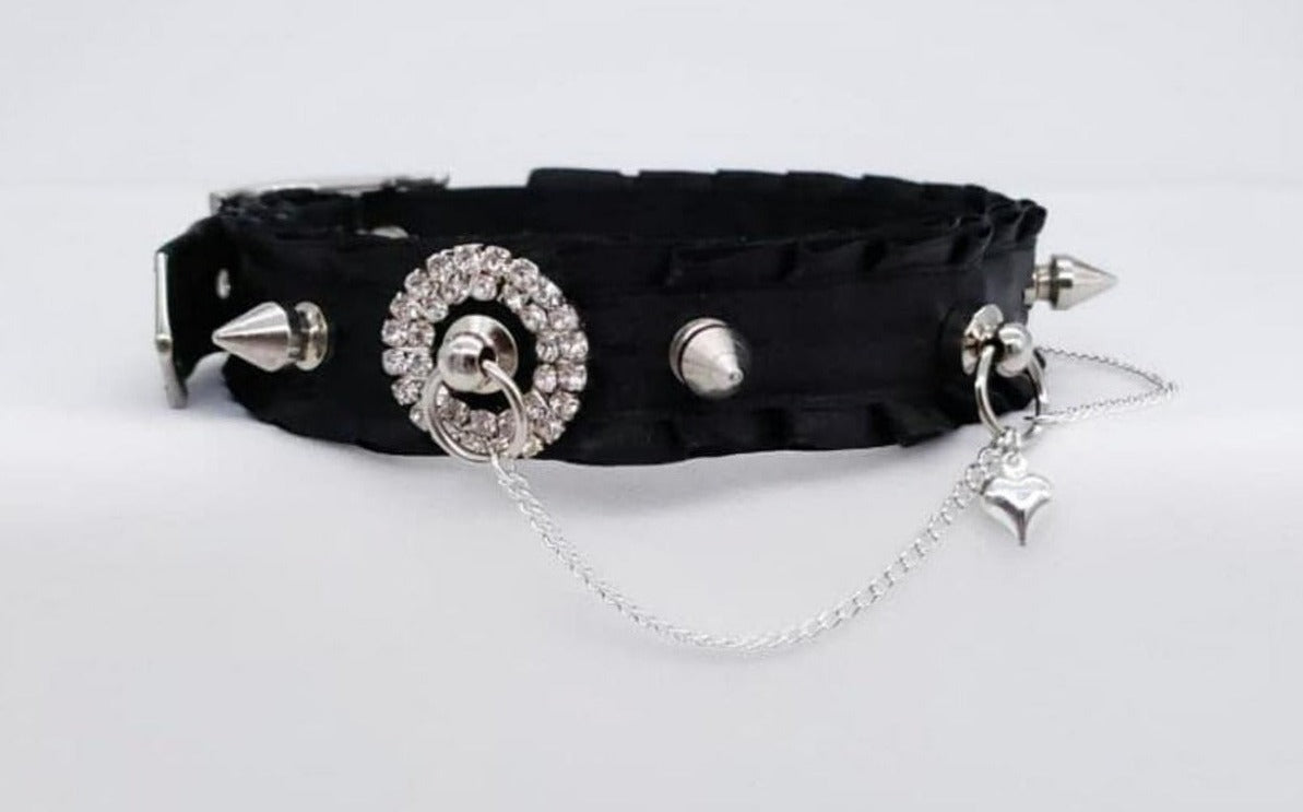 Black and Silver Spiked Sparkling Collar