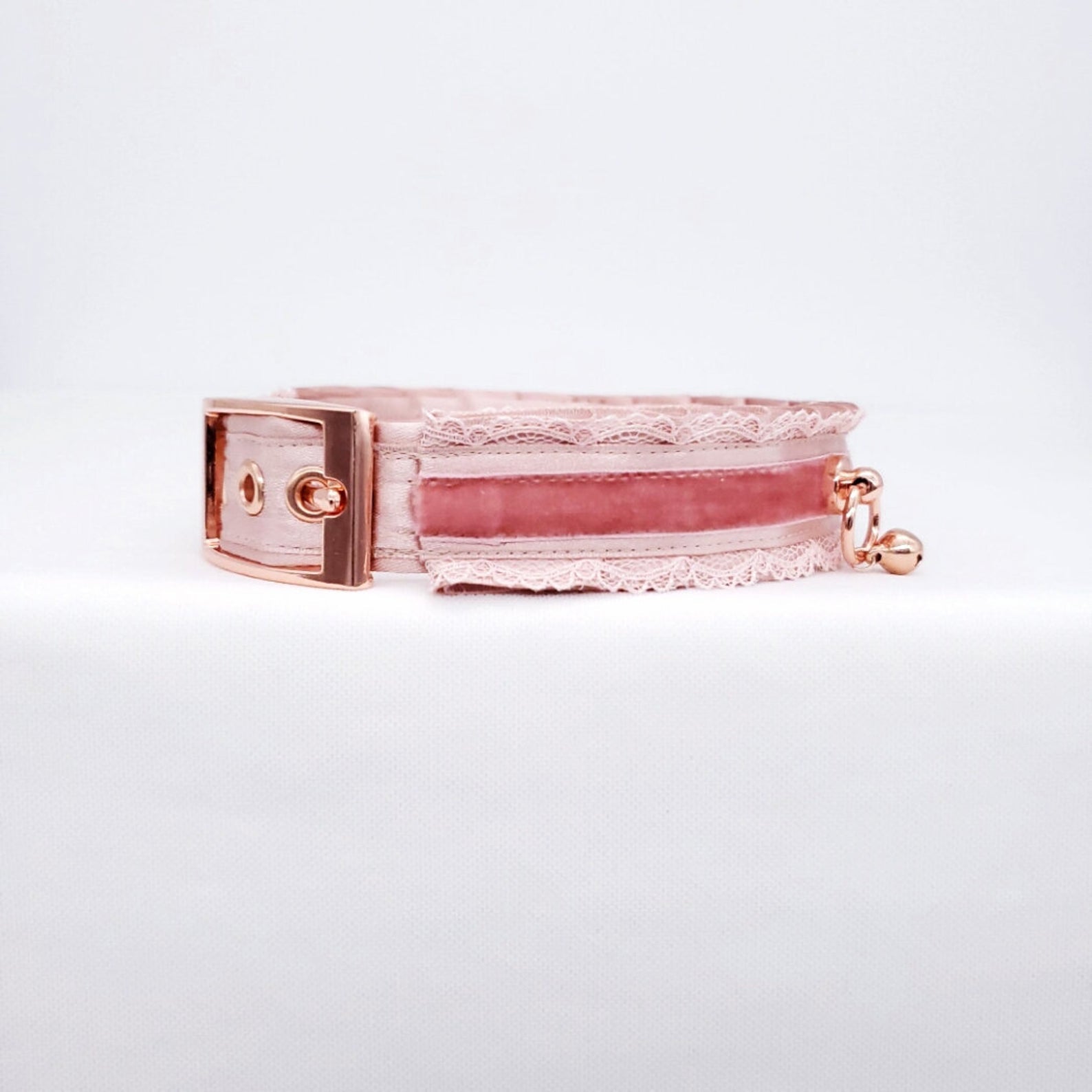 Blush Velvet, Lace and Crystals - Rose Gold Luxury Pet Play Collar