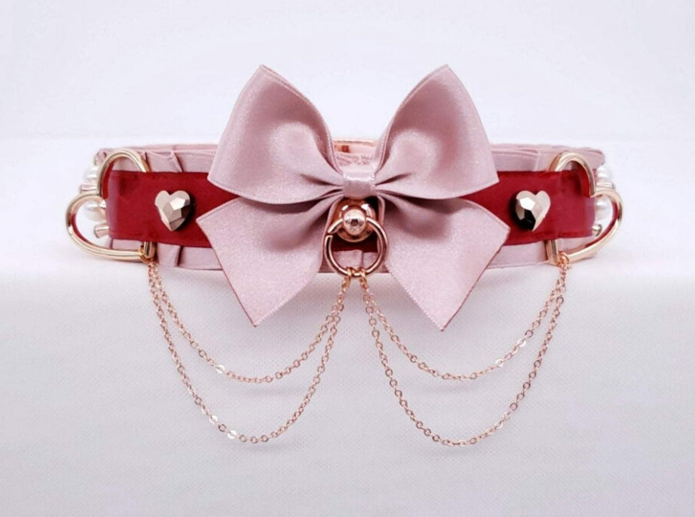 Dusty Rose and Red Luxury Rose Gold Heart Collar
