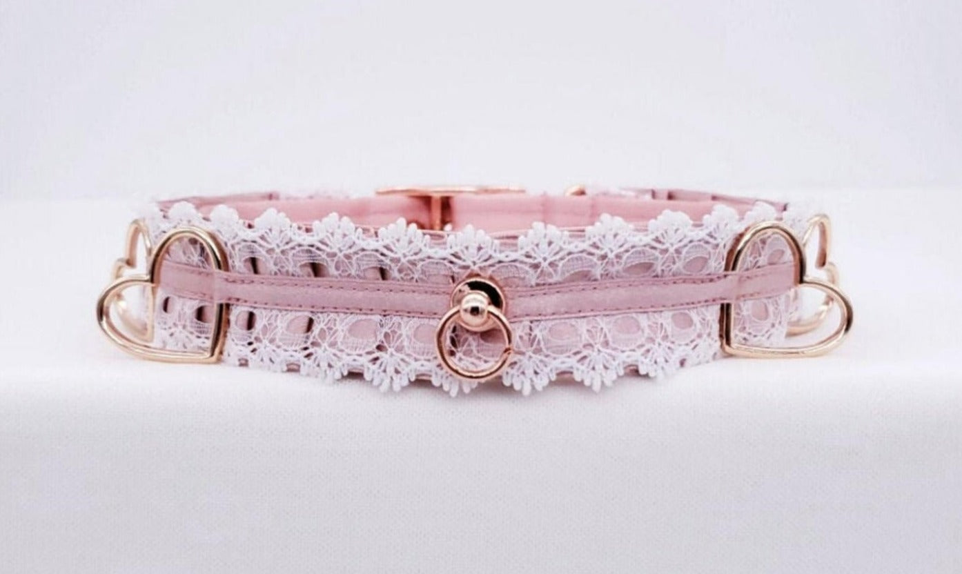 Dusty Rose and White Lace Luxury Rose Gold Collar