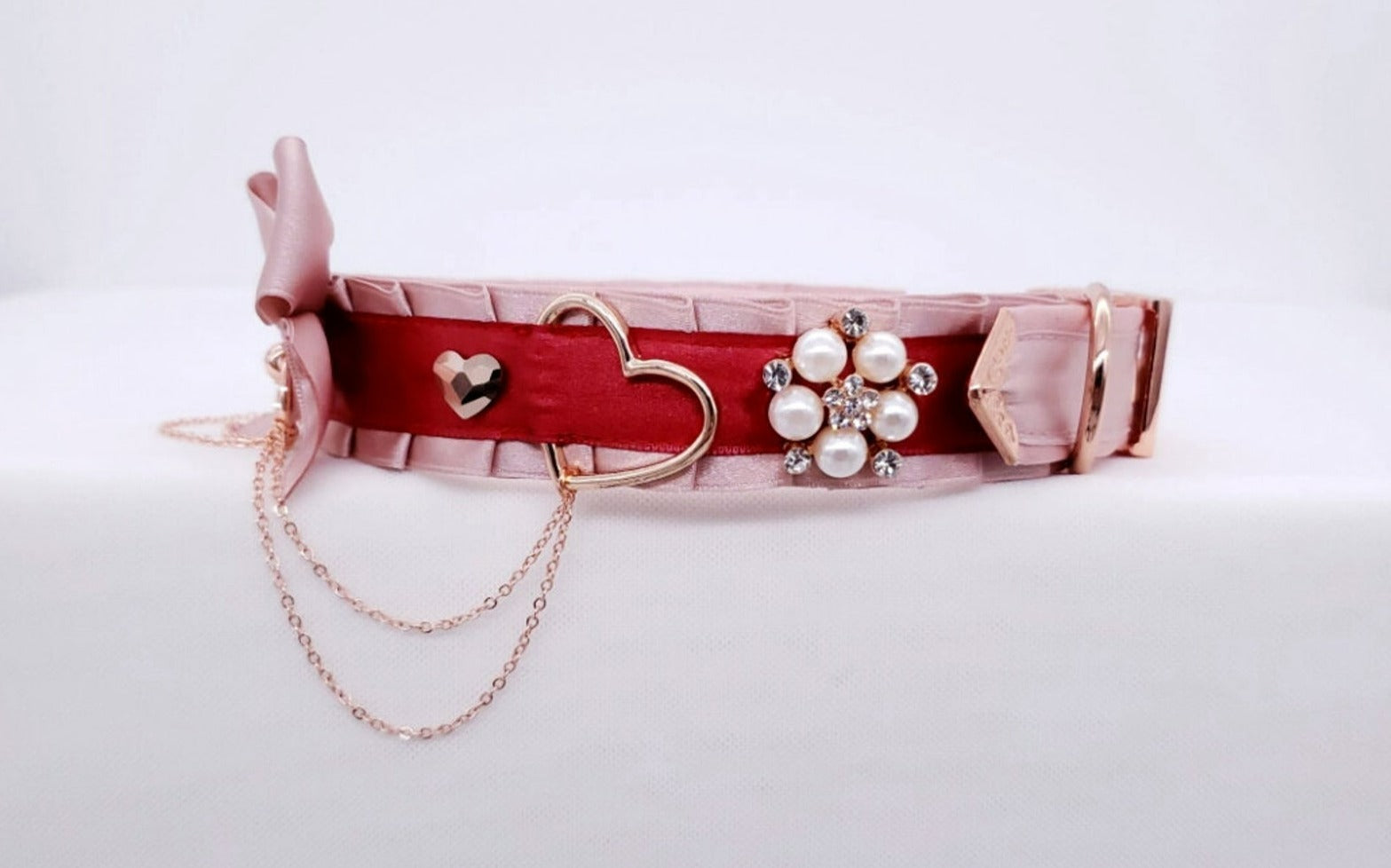 Dusty Rose and Red Luxury Rose Gold Heart Collar