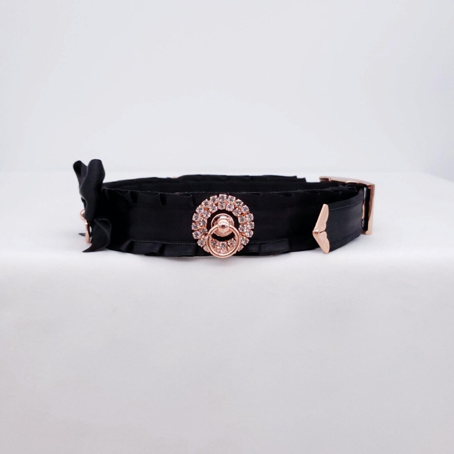 Black and Rose Gold Jeweled Kitten Play Collar