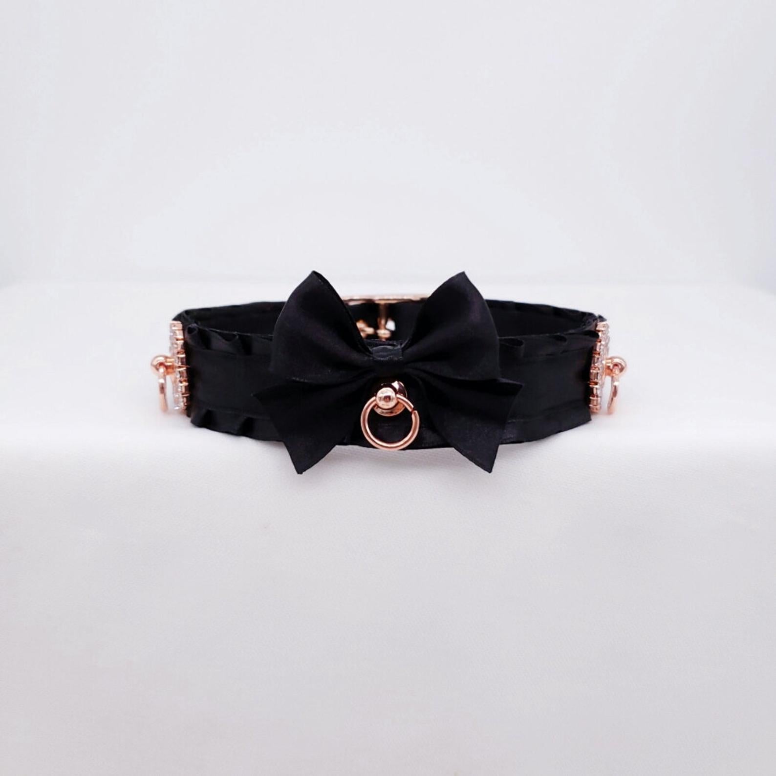 Black and Rose Gold Jeweled Kitten Play Collar