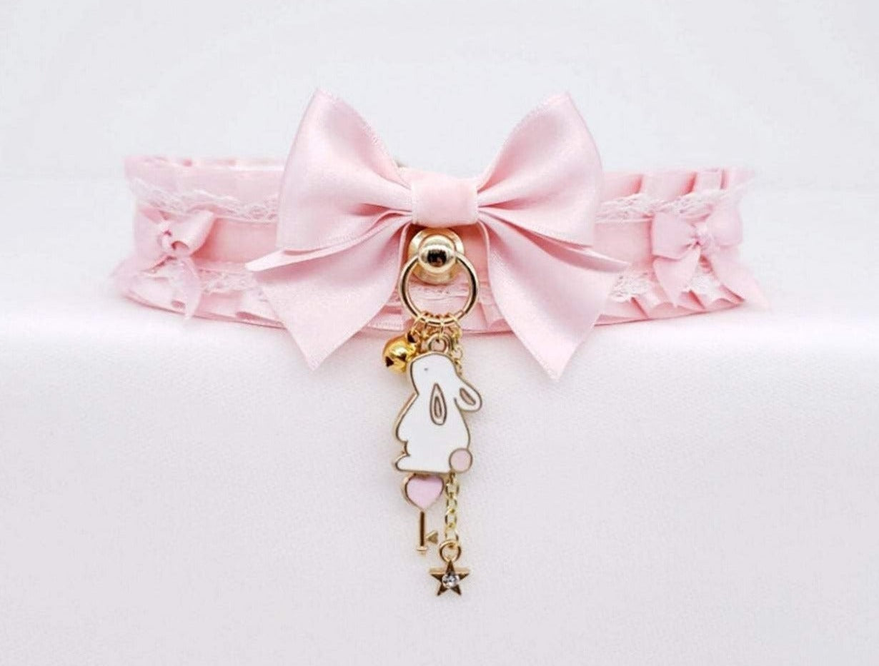 Pink Velvet and Gold Bunny Pet Play Collar