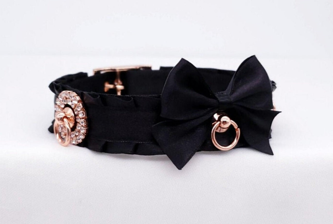 Black and Rose Gold Jeweled Kitten Play Collar