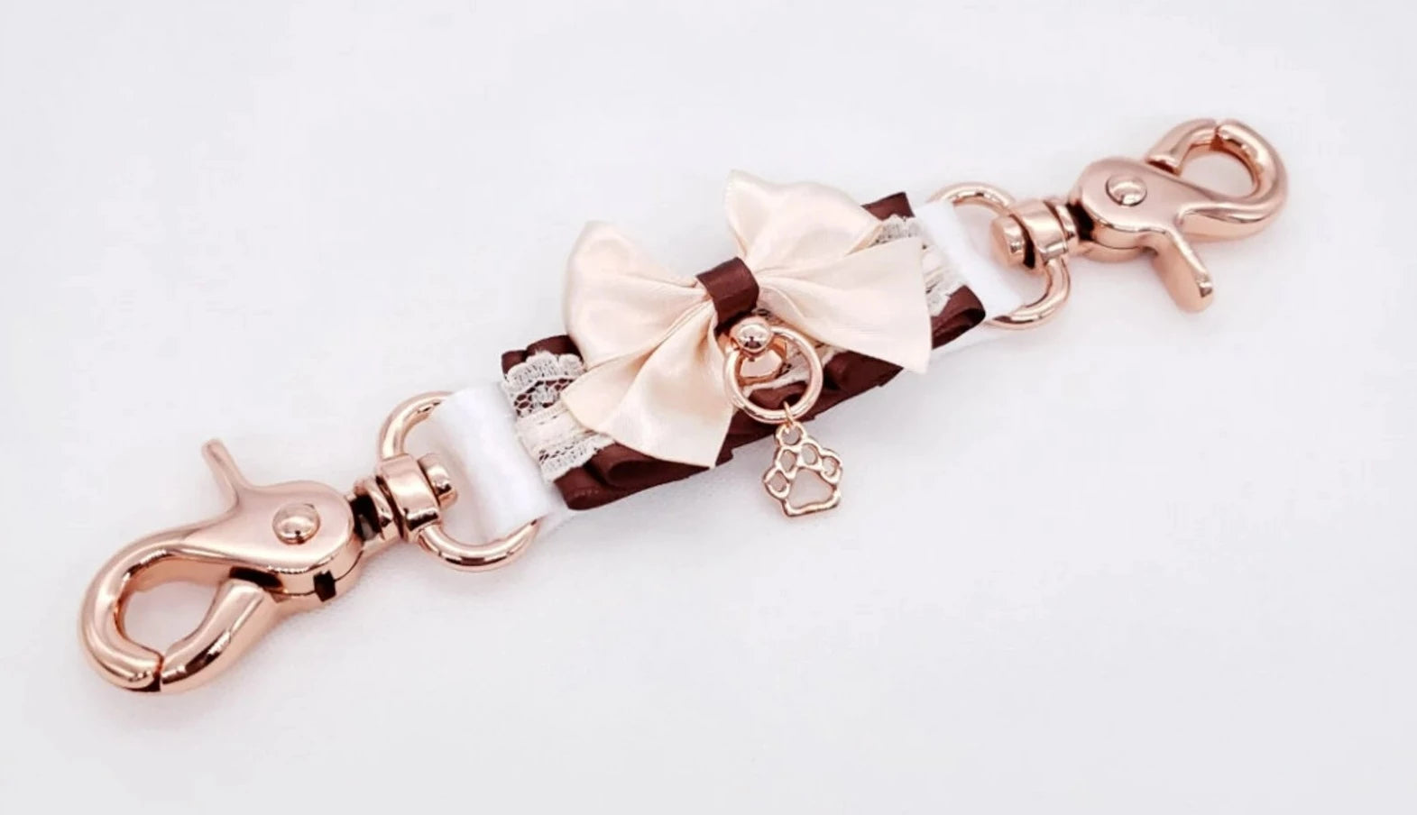 Chocolate Brown and Cream Puppy Rose Gold Cuff Connector