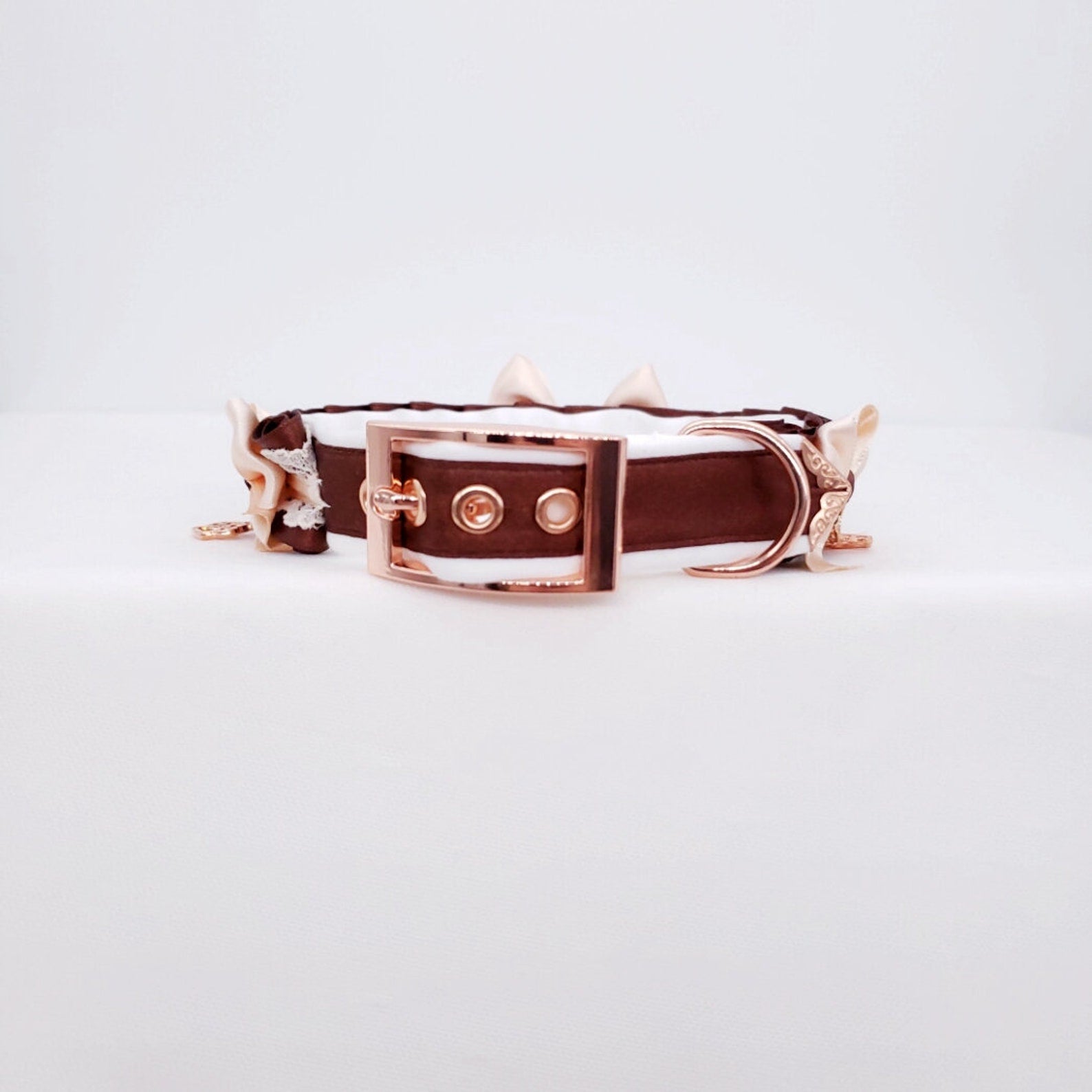 Chocolate, Cream and Rose Gold Puppy Pet Play Collar and Leash Set