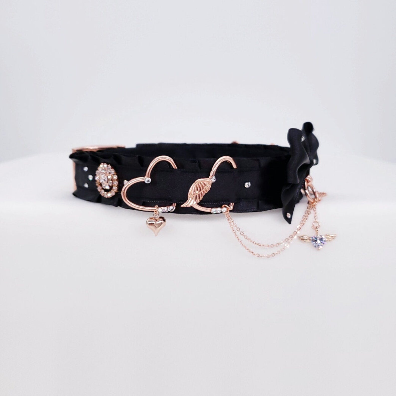 Black and Rose Gold Heart Deluxe Pet Play Collar