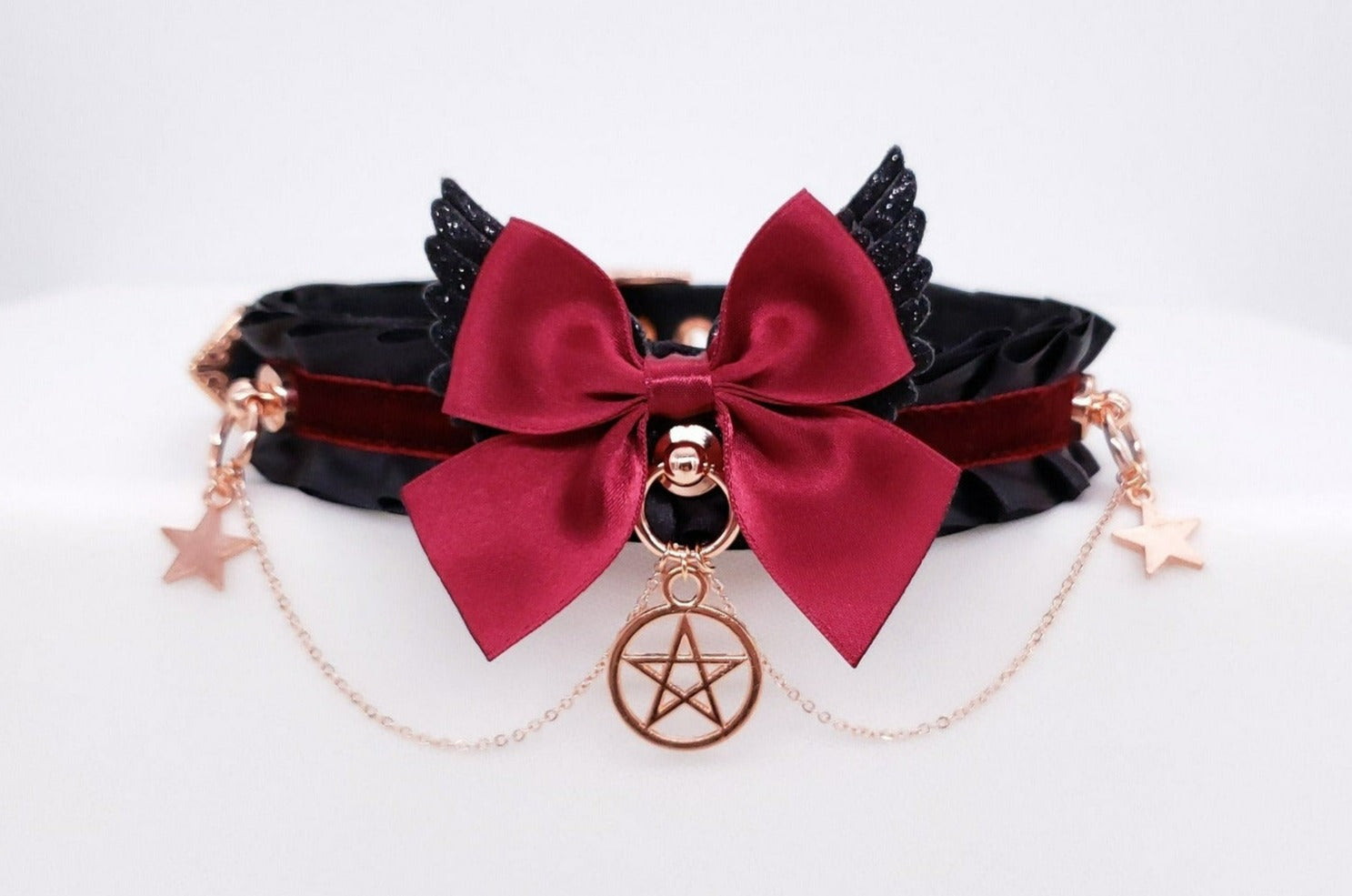 Black & Maroon Velvet Pentacle Collar