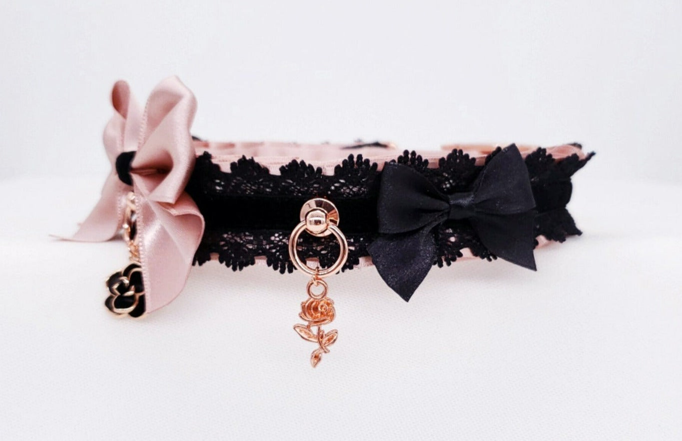 Rose Garden - Rose Gold and Black Lace Collar